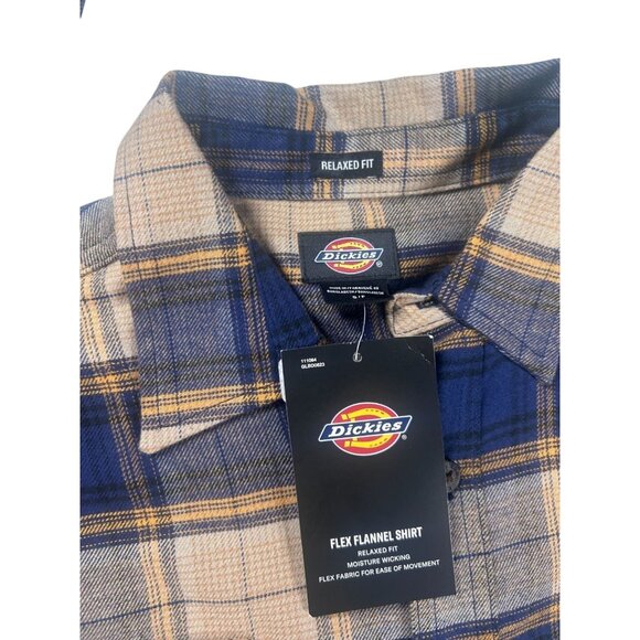 Dickies Flex Flannel Shirt Men's Small Relaxed Fit Blue & Beige Plaid‎ NEW - Picture 6 of 8